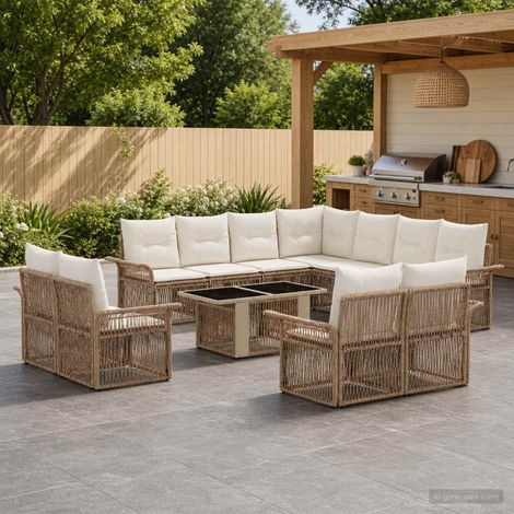 vidaXL Set Divano da Giardino 12 pz Beige e Bianco Crema polyrattan (1/4)
