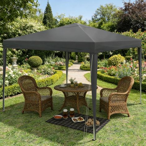 Pavillon pliant 3x3 m en tissu Oxford anthracite, hauteur réglable, pour jardin – MEUBLIV (1/5)