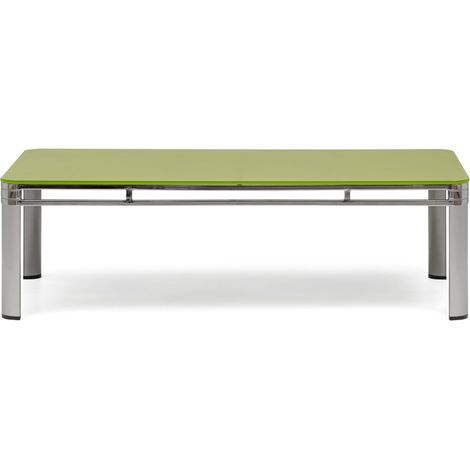 Mesa de Centro moderna 130x70x38cm estructura cromada y cristal templado verde (1/5)