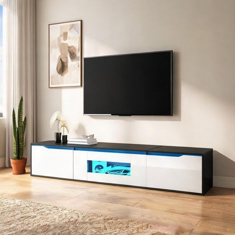Meuble TV laqué 180 cm avec LED et rangement 180 x 35 x 30 cm (1/5)