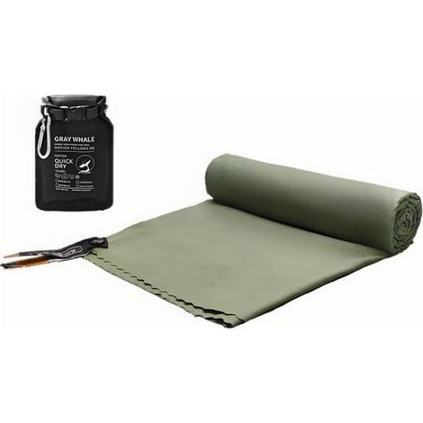 Serviette de sport - Serviette de yoga - Serviette de gym - Portable - Séchage rapide - Adaptée aux activités et sports de plein air - Régulatrice d'humidité - Vert armée (1/4)