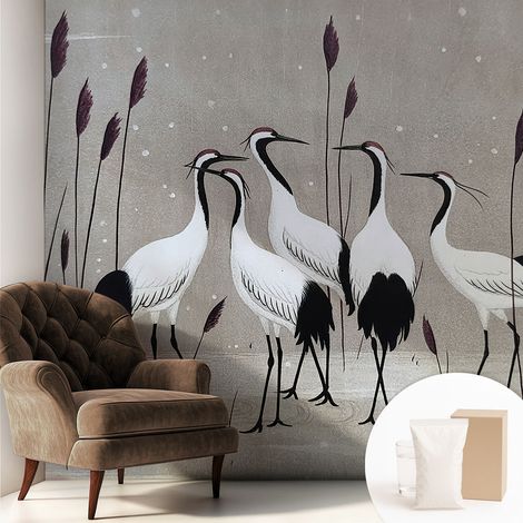 Papier peint intissé décoratif avec motifs pour salon et chambre a motif - Colle incluse gratuite Volée de grues 250x250 cm (1/5)