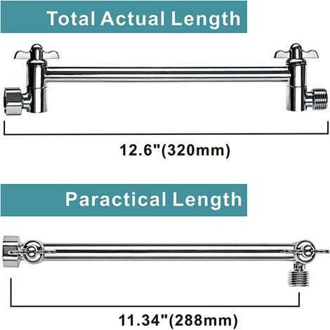 11 Zoll langer, verstellbarer Duschkopf-Verlängerungsarm mit Feststellschraube, aus massivem, verchromtem Messing, in Winkel und Höhe verstellbar, einfach zu montieren, kompatibel mit dem Universalans (1/5)