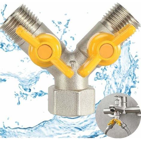 Valvola a Y in ottone da 1/2", divisore a Y a 2 vie, divisore per gas, divisore per tubi in ottone, per soffione e braccio doccia. (1/4)