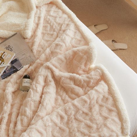Couverture tricotée mignonne pour canapé (1 pièce) - 150 x 100 cm (poids : 580 g), réversible, ultra douce et moelleuse, coloris beige. (1/4)