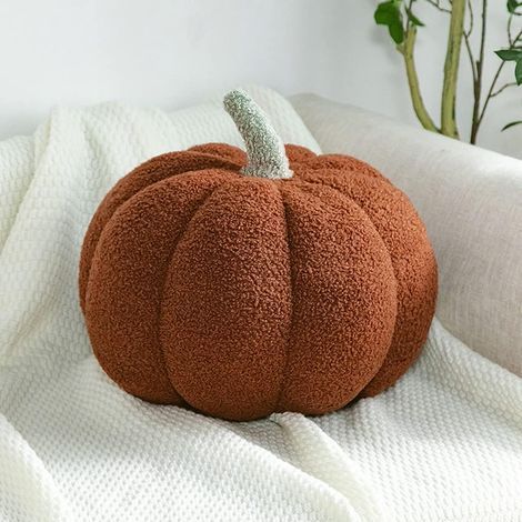 Cuscino di peluche a forma di zucca marrone 30 x 30 x 20 cm, 1 cuscino di peluche corto per divano, decorazione di Halloween (1/5)