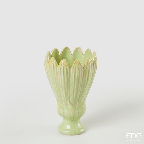 EDG Enzo De Gasperi Vaso Freaky Foglie Coppa H 21 Cm D 13,5 Cm Ceramica Waterproof Green