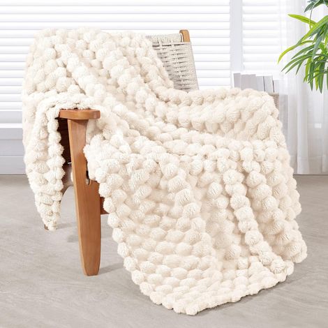 Manta jacquard 3D de 130×150 cm, blanca, exquisita, suave, cálida, para todas las estaciones. (1/5)