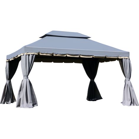 3x4 m Aluminium-Pavillon – Festzelt mit Moskitonetzen und Vorhängen – Empfangszelt für Garten und Terrasse – Grau