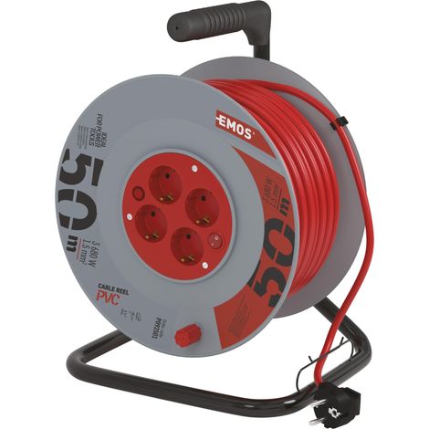 Enrouleur de câble, avec Interrupteur, câble de 50 m avec 4 Prises Schuko, 1,5 mm d’épaisseur, pour l'intérieur, Classe de Protection IP20 (1/5)