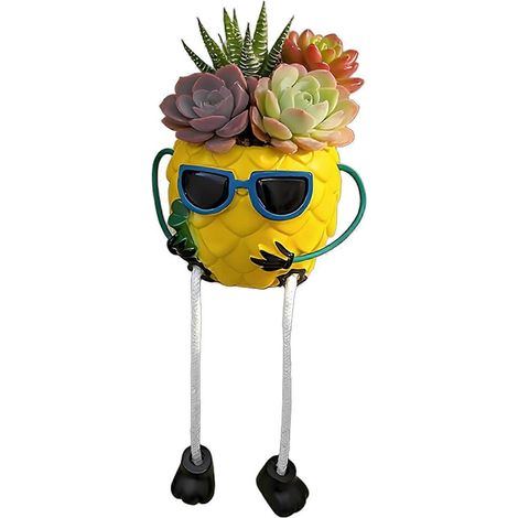 Pot de table ananas en résine, 2 modèles (lunettes de soleil/cœur), pot pour succulentes avec pieds, accessoire déco lunettes noires (1/5)