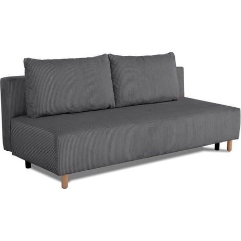 Canapé convertible 3 places CASAPY GINO velours côtelé anthracite avec coffre de rangement, 195x91x89 cm (1/5)