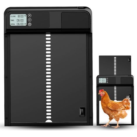 – Porte automatique pour poulailler en aluminium – Minuterie programmable – Mécanisme anti-pincement – Étanchéité IPX3 – Alimentation 3xAA (1/5)