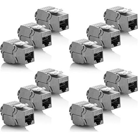 12x Module Keystone CAT 6a Jack - Blindé STP Connecteur RJ45 Installation Snap-In Montage Câble Brut CAT 500Mhz 10GBit/s (1/4)