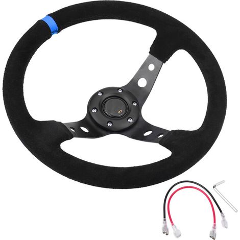 Jeffergarden Volant de course automobile universel 35 cm/14 pouces, 6 boulons, avec klaxon bleu (1/5)