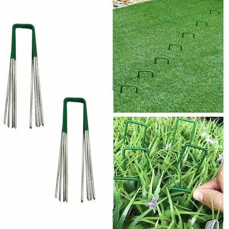 Gazon Insérez L'extérieur Gazon Artificiel Pelouse Universel Jardin Piquets en Forme U Forte Buste Fixation en Acier Galvanisé Moitié Vert avec Fin Biseautée 3.515cm 30Pcs