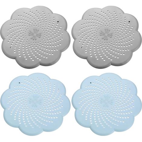 4 Pcs Tamis d'Écoulement en Silicone Universels, Protection de Drain de Silicone,Attrape Cheveux Douche et Filtre Cheveux Baignoire,pour Évier, Cuisine et Douche - 2 Gris&2 Bleus