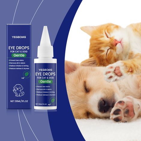 Gouttes oculaires pour animaux de compagnie pour nettoyer les traces de larmes, gouttes oculaires, produits de nettoyage pour chats et chiens -- 30 ml (1/5)
