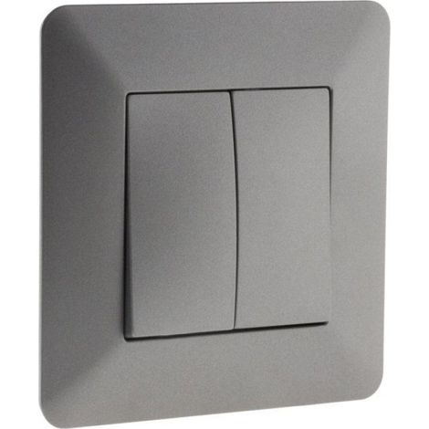 Interrupteur Va Et Vient Double - 230 V 2300 W - Pour Commande De Deux Points Lumineux - 86 X 86 Mm - Titanium (1/4)