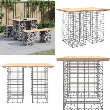 Mesa de jardín con diseño de gaviones, 100 x 70 x 72 cm, madera maciza de pino - Mesa de exterior - Mesa de patio