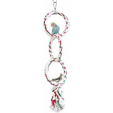 Jouet pour Oiseaux Perruche Anneau de Balançoire Perroquet Perchoir en Corde de Coton Parrot Jouets à Mâcher pour Conure calopsitte, Trois Anneaux