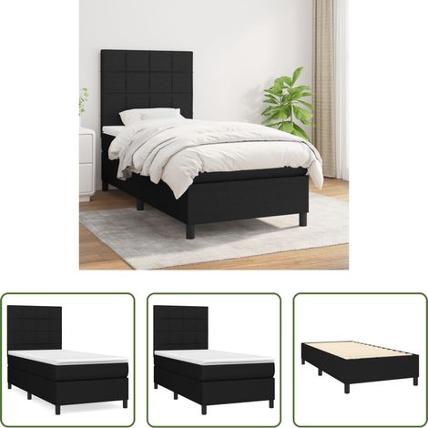 vidaXL Tête de lit réglable - Sommier à lattes de lit et matelas Noir 80x200 cm Tissu (1/5)