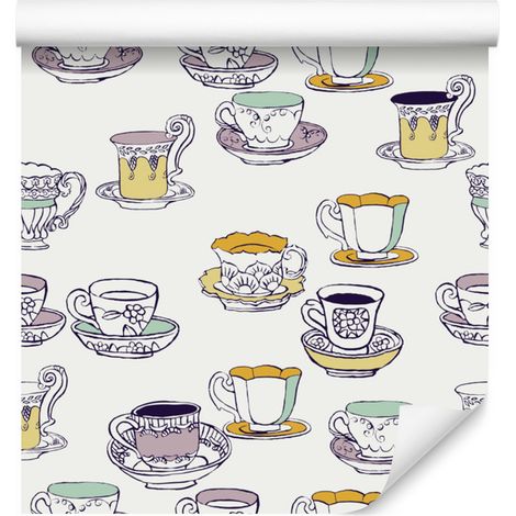 Bunte Tassen-Tapete für Wohn- und Schlafzimmer, 50 x 1000 cm (1/5)