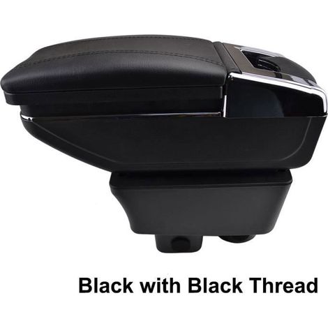 Accoudoir De Console Centrale En Cuir Noir avec couvercle glissé Spécifique pour Skoda Fabia 2 2008-2013(avec des coutures noires) (1/4)