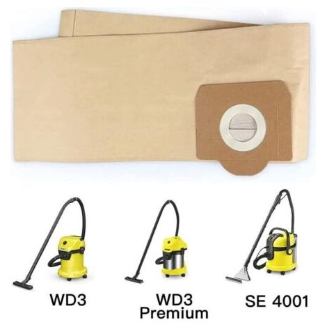 Sac d'aspirateur droit 5 pièces, pour Karcher WD3, WD 3 Premium, WD3200, WD3500P, A2204, A2204, A2534, SE4001, KAR69591300 (1/3)