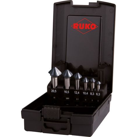 RUKO  ULTIMATECUT  Juego  de avellanadores  cónicos  y  desbarbadores  HSS  DIN  335  Forma  C  90°  RUnaTEC  6  piezas  en  cassette  de  plástico  -  102790PRO (1/2)