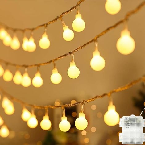 Guirlande Lumineuse à Piles pour l'extérieur, Guirlandes Lumineuses 30 LED Sphériques avec Minuterie pour Balcon, Chambre Coucher, Jardin, Fêtes, Noël, Mariage, Décoration Intérieure
