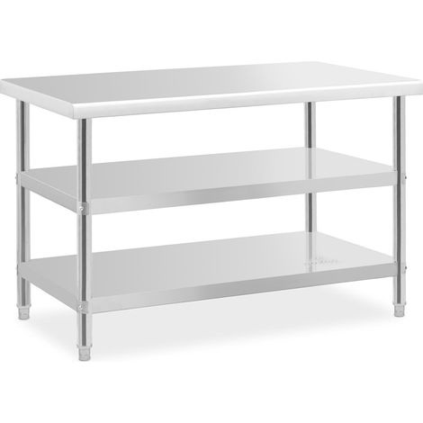 Mesa de trabajo de acero inoxidable - 120 x 70 x 5 cm - 200 kg - 2 estantes 140007324