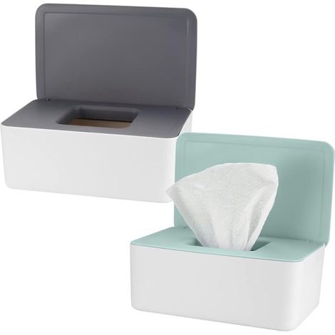 Dispensador de toallitas húmedas，Caja para toallitas de bebé，Contenedor de toallitas，Juego de 2，Resistente al polvo，Blanco (1/5)