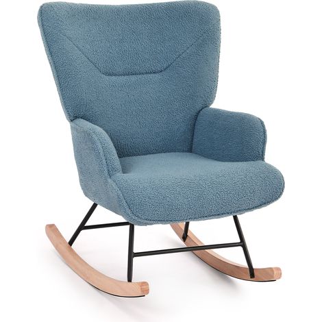 Goeurvant Fauteuil à bascule Rocking chair Tissu teddy Bleu pigeon design moderne (1/5)