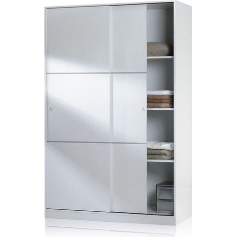Armario dormitorio Grande con puerta Corredera en color Blanco brillo habitación 120x200x50 cm