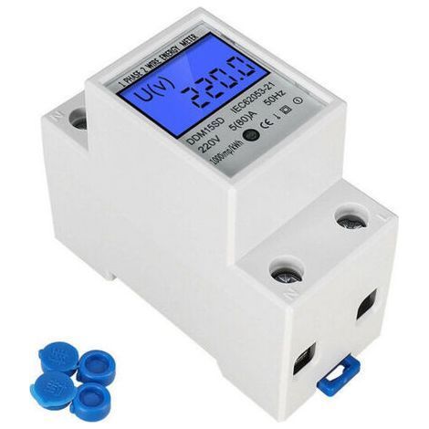 Compteur Électrique - Compteur d'Énergie Numérique DIN - 80 A - 220 V - DIN LCD - Compteur Intermédiaire/Courant - Compteur de Consommation - Non Calibré - Interface S0 (1/5)