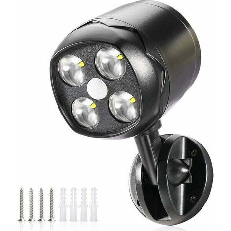 Lampe d'extérieur avec détecteur de mouvement, IP65 imperméable LED spot batterie alimenté 600lm, détecteur de mouvement avec batterie flexibles pour jardin, allée, patio, entrée (1/5)