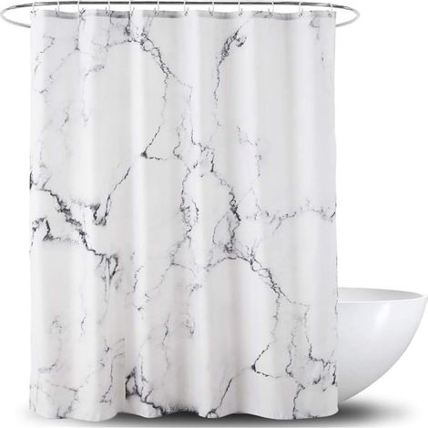 Rideau de douche textile gris galet motif discret, anti-moisissure, 180 × 180 cm (1/5)