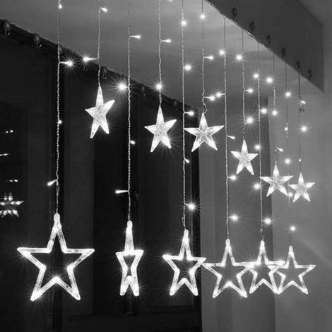 YMYNY Rideau lumineux LED de Noël avec étoiles, blanc froid, 2 m, extérieur, extensible - (1/4)