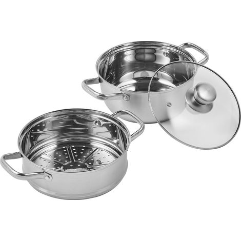 1 Cocotte vapeur 24cm, Acier inoxydable 304, Fond triple couche, Compatible induction gaz, Avec couvercle verre et gants (1/5)