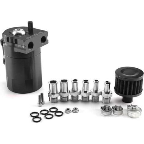 Recogedor de aceite de motor, Recogedor de aceite universal, Recuperación de vapor de aceite de motor de aluminio de 300 ml con filtro de aire, manguera y otros accesorios(Negro) (1/5)