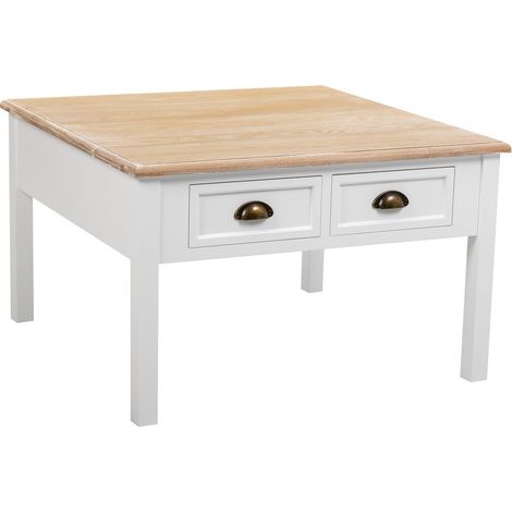 Mesa de centro de madera de 2 Cajónes blanca 80x80x50