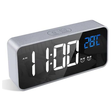 LaBlanc - Digitaler Wecker, LED-Wecker mit Schlummerfunktion, USB-Ladeanschlüsse (Silber) (1/5)
