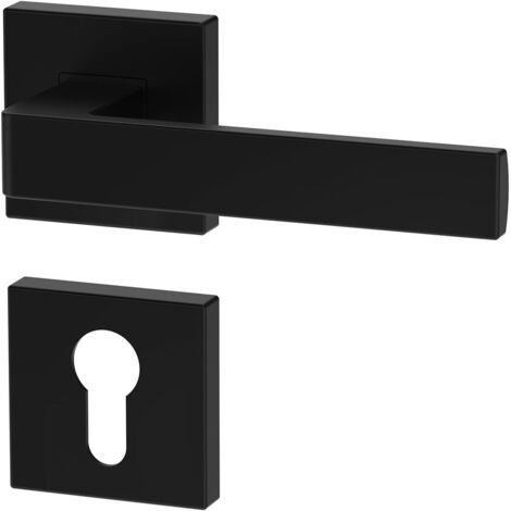 QORVA-Poignée de porte d'intérieur , noire, pour portes équipées d'une serrure à cylindre, poignée carrée noire mate, garnitures de porte, poignée (1/5)