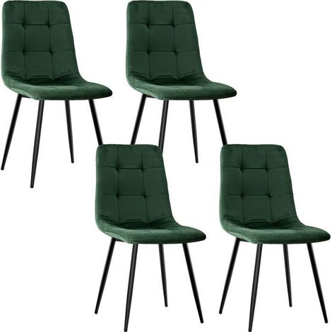 WAFTING Lot de 4 Chaises de Salle à Manger, Chaise de Cuisine en Velours et Pieds en Métal - Vert Foncé (1/5)