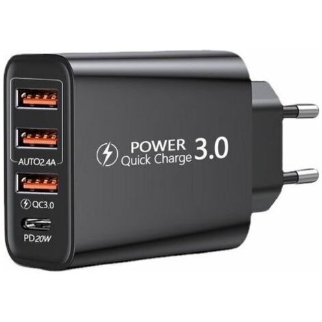 Quick Charge 3.0 Chargeur Secteur USB et Câble USB C,QC 3.0 30W/6A 4 Ports Chargeur Mural Rapide Adaptateur Secteur USB Multiple Universel pour Samsung Galaxy S10/S9/S8 Plus/Note 8,Huawei (1/4)
