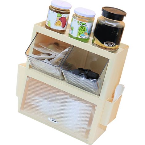 Boîte de rangement mural pour sachets de thé, accroche murale économique en espace, idéale pour dosettes de café et snacks, maison et bureau, jaune crème (1/5)