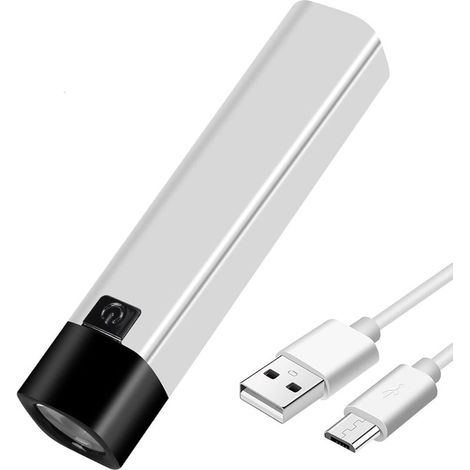 Lampe Torche LED USB Rechargeable 350 Lumens Lampe De Poche Mini Banque De Puissance Battery 1200 mAh 18650 Ultra Puissante Feu De Côté Torches(Blanc)