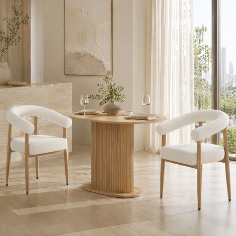 Lot de 2 chaises de salle à manger, en tissu bouclette et métal, avec dossier, style moderne, blanc (1/4)