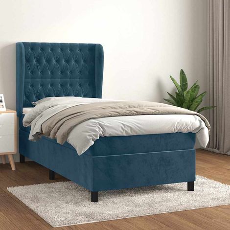 Cama box spring con colchón terciopelo azul oscuro 80x200 cm (1/5)